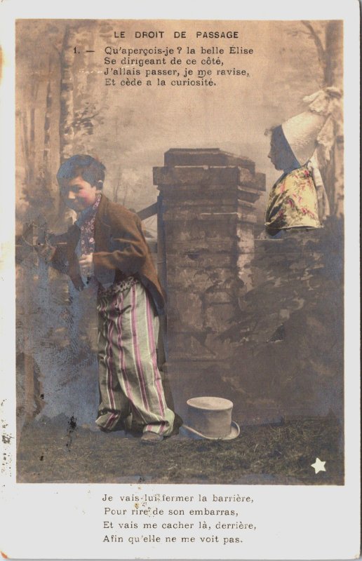 Victorian Children Playing, Le Droit De Passage Vintage RPPC C205