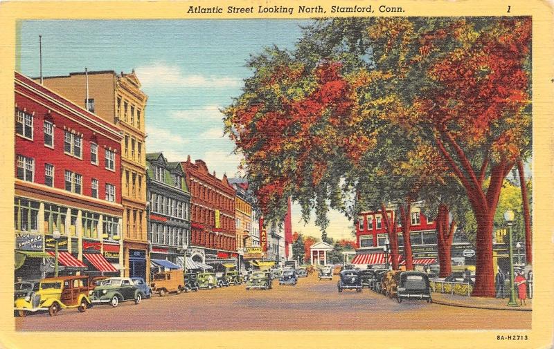 Stamford Connecticut~Atlantic Street North~Storefronts~Classic Cars & Truck~'40s