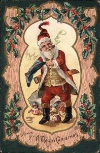 Christmas Santa Claus Smoking Tobacco Pipe Nash Embossed c1900s-10s Postcard 3