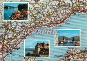 Postcard Modern Map of Lake Geneva with views of Nyon Rolle and Morges