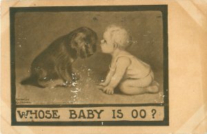 Baby and Puppy Postcard, Whose Baby is Oo? 1909 Katherine Gassaway Postcard