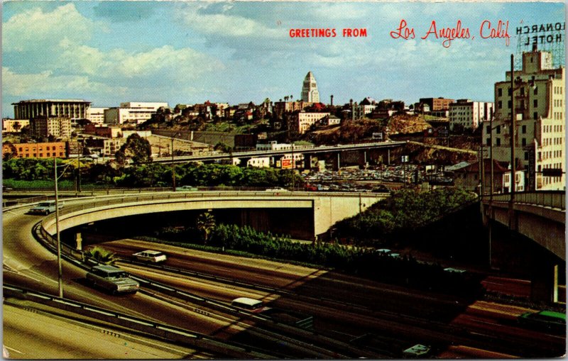 Vtg Greetings from Los Angeles Freeway System California CA Postcard