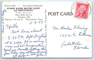 MURFREESBORO, Tennessee TN ~ Roadside STONES RIVER MOTOR COURT 1957  Postcard 