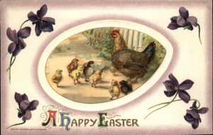 Easter Chicks Purple Flowers Egg Border Embossed Winsch c1910 Postcard