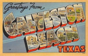 GALVESTON BEACH Texas Large Letter Linen Greetings c1940s Vintage Postcard