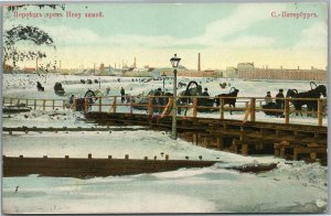 ST. PETERSBURG RUSSIA NEVA RIVER in WINTER ADVERTISING ANTIQUE POSTCARD