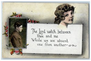 c1910's WWI Soldier Romance Message Flowers Unposted Antique Postcard