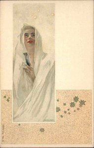 Theodore Kempf Art Nouveau Woman Shawl Vase Series 165-8 c1900 Postcard