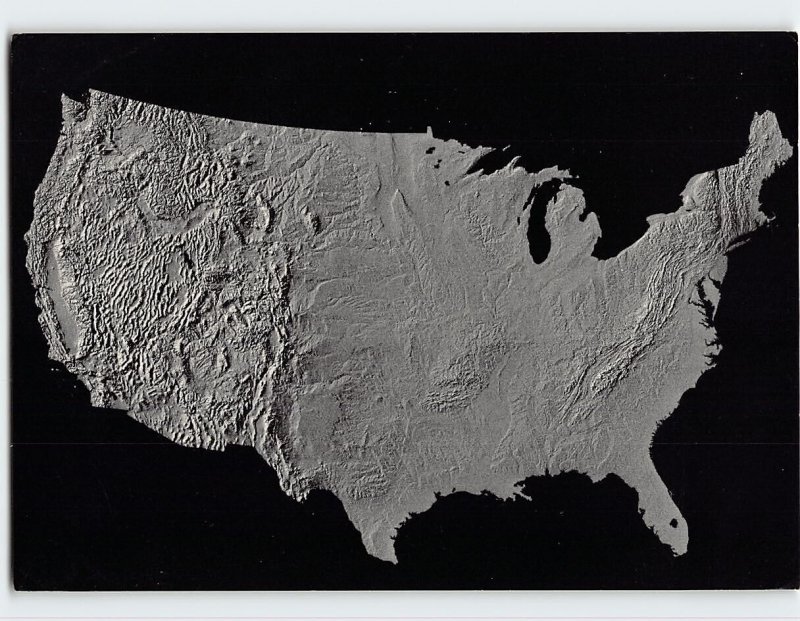 Postcard Machine-Made Physiographic Map Of The Conterminous United States