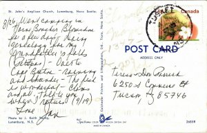 St Johns Anglican Church Lunenburg Nova Scotia Canada Postcard PM WOB Note VTG 