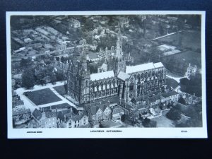 Staffordshire LICHFIELD Aerial View of Cathedral - Old RP Postcard by Aerofilms