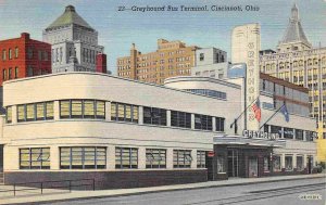 Greyhound Bus Terminal Art Deco Depot Cincinnati Ohio linen postcard