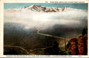 Colorado Pikes Peak Above The Clouds From Cascade 1929 Curteich