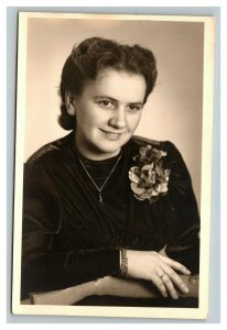 Vintage 1910's RPPC Postcard Portrait of Brunette Woman