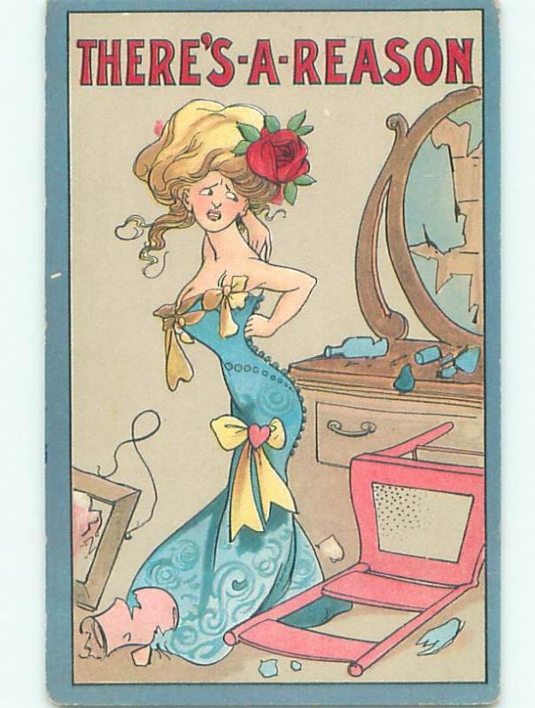 Pre-Linen Unsigned DWIG - PRETTY GIRL WITH BROKEN MIRROR AB7694