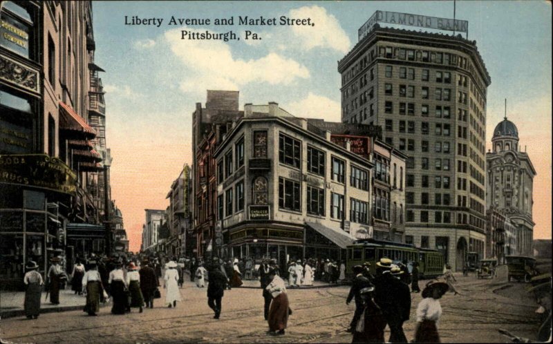 Pittsburgh Pennsylvania PA Liberty Ave Trolley Streetcar c1910 Postcard