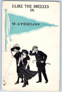 Waterloo Iowa IA Postcard I Like The Breezes People Scene 1914 Antique Pennant