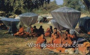 Monks paying respects to Buddha's Footprint Saraburi Thailand Unused 