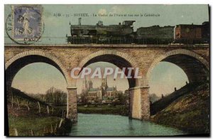 Old Postcard Bayeux Viaduct L Aure and view on the Cathedral Train