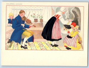 c1910's Dalarna Leksand Woman Cooking Man Playing Violin Aina Stenberg Postcard