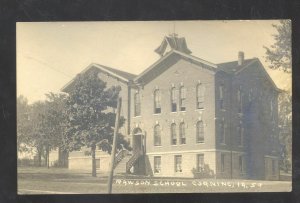 RPPC CORNING IOWA RAWSON SCHOOL BUILDING VINTAGE REAL PHOTO POSTCARD