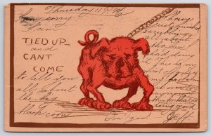 1907 The Red Dog Tied In Chain Art Drawing Posted Postcard