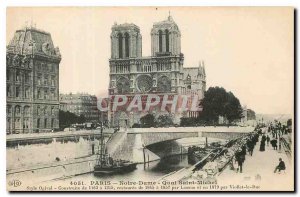 Old Postcard Notre Dame Paris Quai Saint Michel