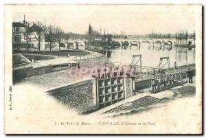 Old Postcard Tour de Marne Joinville The Lock and Bridge