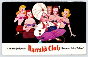 Postcard Harrah's Club Reno and Tahoe, Sultan with Hookah Harem, c1950s?  P3