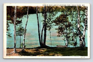 Duck Lake View Keystone Park Eagle River Wisconsin Shore WOB VNG PM Postcard 