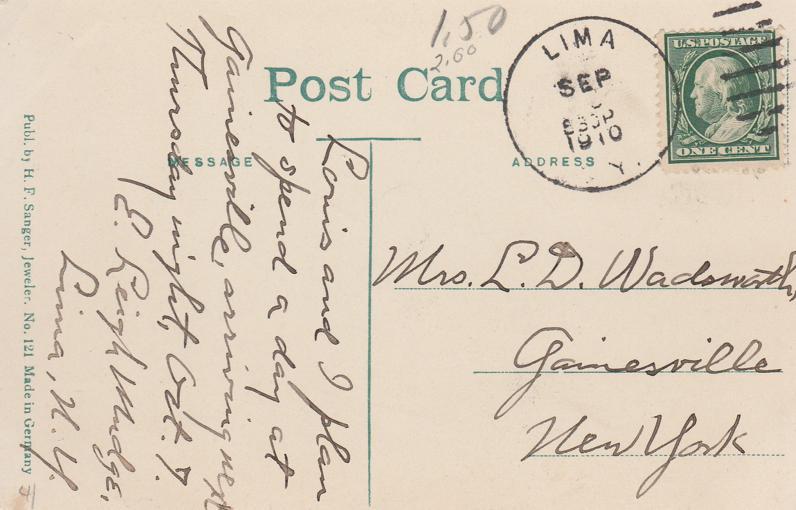 Main Street looking West at Lima NY, New York - pm 1910 - DB