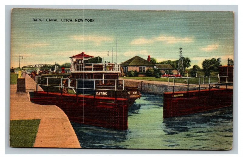 Vintage 1940's Postcard Ship in the Barge Canal Utica New York