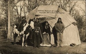 Native American Indian Family Home Horse MARTIN Real Photo Postcard c1910