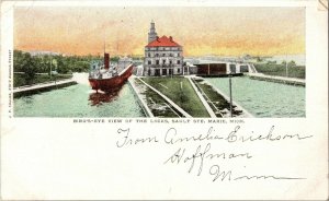 Aerial View of Locks, Sault Ste. Marie MI Undivided Back c1907 Vtg Postcard F77