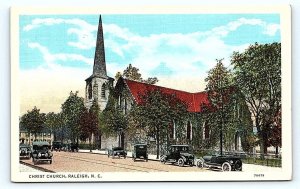 RALEIGH, NC North Carolina ~ Street Scene CHRIST CHURCH c1910s Cars Postcard