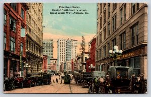 Atlanta Georgia~Peachtree Street From Viaduct~Railway Office~Vintage Cars~c1910