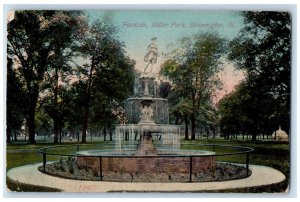 1916 View Of Fountain Miller Park Bloomington Illinois IL Antique Postcard