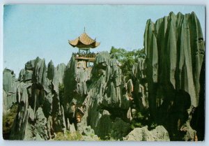 Yunnan China Postcard Stone Forest Wangfeng Pavilion c1950's Vintage Posted