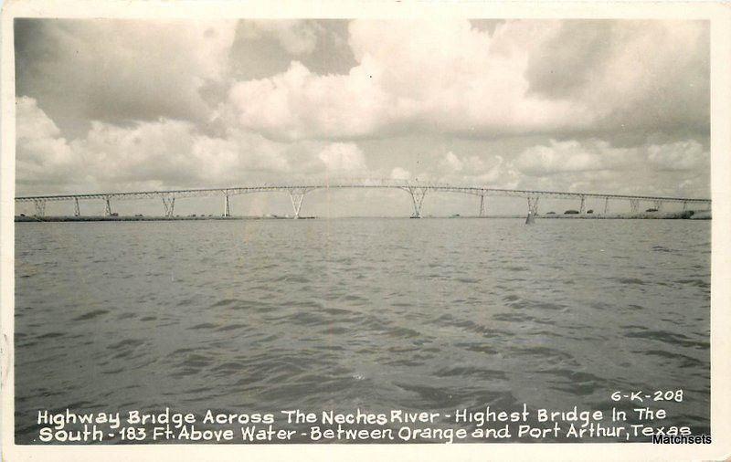 Highway bridge  Neches River between ORANGE & PORT ARTHUR TEXAS postcard 4724