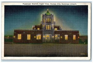 c1920's Passenger Station Night View Municipal Airport Kansas City MO Postcard