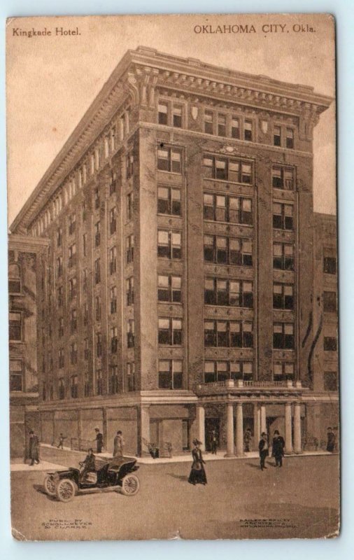 OKLAHOMA CITY, OK ~ Street Scene KINGKADE HOTEL Sepia View 1911 Postcard