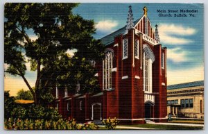 Suffolk Virginia~Main Street Methodist Church Bldg~Tichnor Vtg Linen Postcard