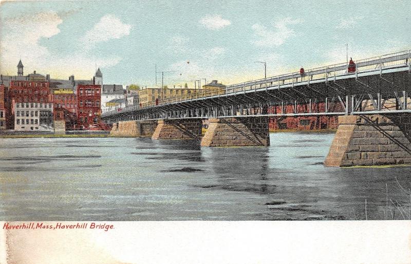 Haverhill Massachusetts~Haverhill Bridge~City in Background~c1905 Postcard