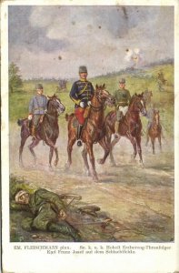 austria, Archduke Heir to the Throne Charles on the Battlefield (1916) Postcard