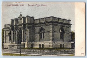 Lawrence Kansas Postcard Carnegie Public Library Exterior Building c1910 Vintage