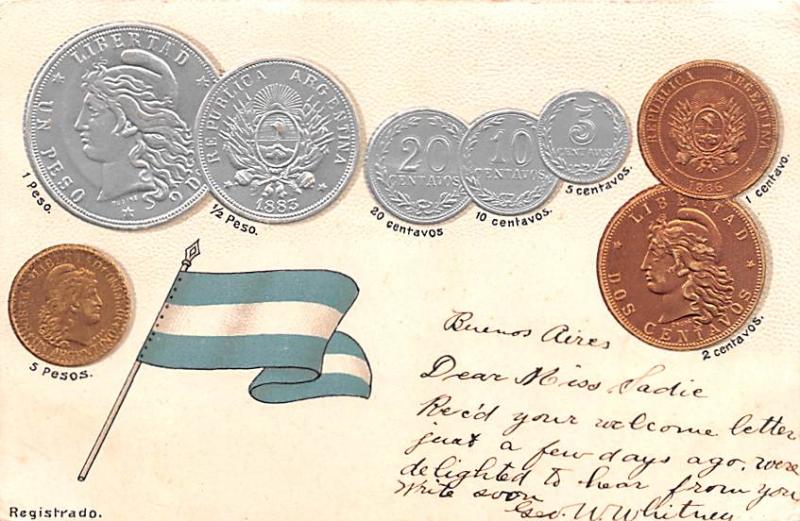 Coin Postcard, Old Vintage Antique Buenos Aires