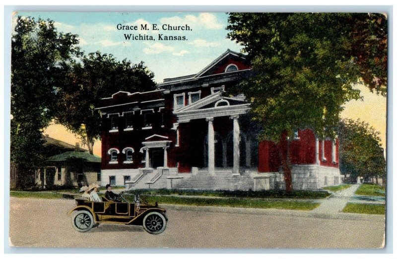 1914 Grace M.E. Church Exterior Building Wichita Kansas Vintage Antique Postcard