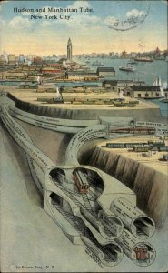 New York City NYC NY Hudson and Manhattan Railroad Train Tube c1910 Postcard