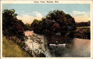 Scenic View, Rowing on the River, Racine WI Vintage Postcard M48