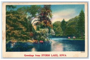 1955 Greetings From Storm Lake Iowa IA, Lake View Posted Vintage Postcard